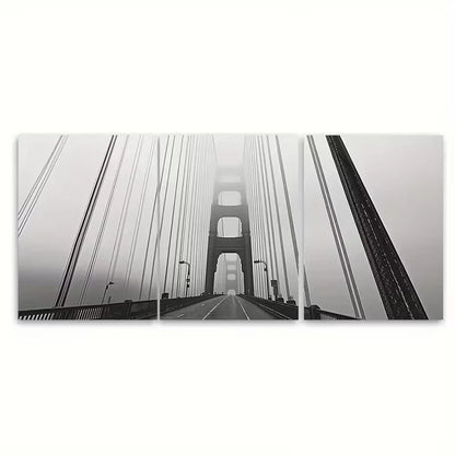 3pcs Black & WhiteSan Francisco Golden Gate Bridge Metal Print Ready to Hang Art - Bella Home Decor