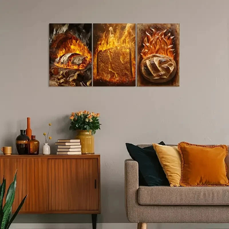 3pcs Vintage-Inspired Burning Design Metal Print Ready to Hang Art - Bella Home Decor
