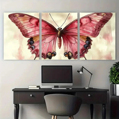 3pcs Vintage Pink Butterfly Insect Design Metal Print Ready to Hang Art - Bella Home Decor