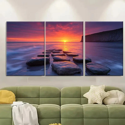 3pcs Long Exposure Seascape Sunset EI   Wall Art Set Canvas Framed 40x60cm - High Quality Print 100% Australian Made Wall Canvas Ready to Hang
