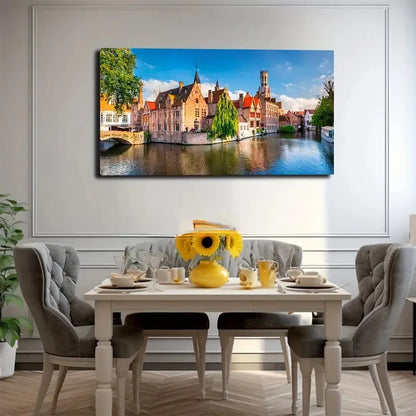 Romantic European Town Wall Art Canvas Office Home Room Framed 120x60cm
