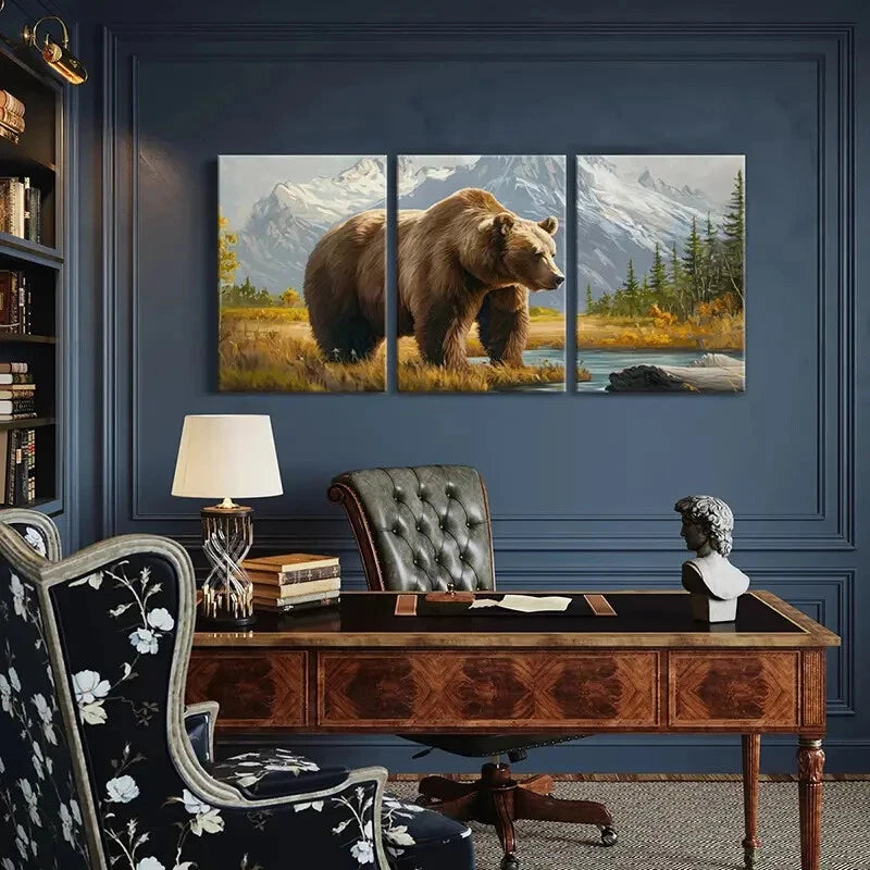 3pcs Artistic Bear Landscape Mountain Scenery Metal Print Ready to Hang Art - Bella Home Decor