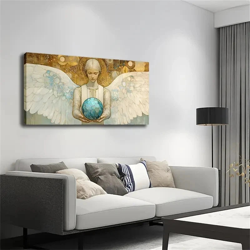 Angel Holding A Blue Multi Wall Art Canvas Office Home Room Framed 120x60cm