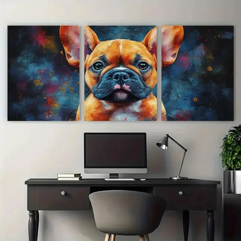 3pcs French Bulldog Puppy Watercolour Design Metal Print Ready to Hang Art - Bella Home Decor