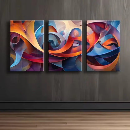 3pcs Luxurious Abstract Ribbon Design Wall Art Set Canvas Framed 50x70cm - High Quality Print 100% Australian Made Wall Canvas Ready to Hang