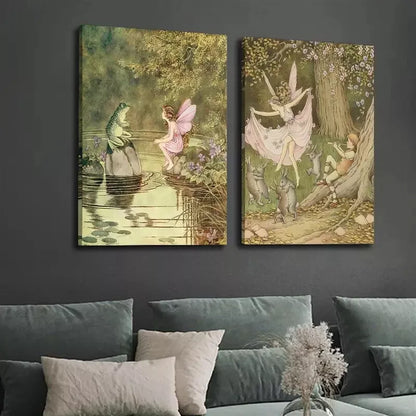 2pcs Whimsical Forest Scene Painting Canvas Framed 50x75cm - High Quality Print 100% Australian Made Wall Canvas Ready to Hang - Bella Home Decor