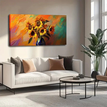 Seven Sunflowers Symbolizing Wall Art canvas office home room framed 120x60cm - Bella Home Decor