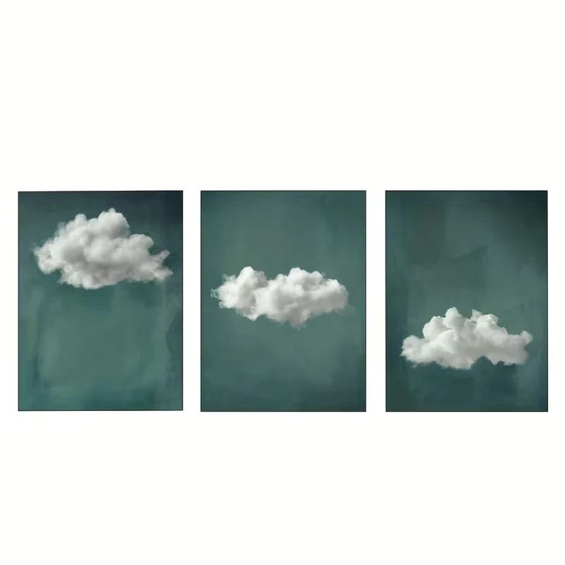 3pcs Depicting Green & Clouds   Wall Art Set Canvas Framed 50x70cm - High Quality Print 100% Australian Made Wall Canvas Ready to Hang - Bella Home Decor