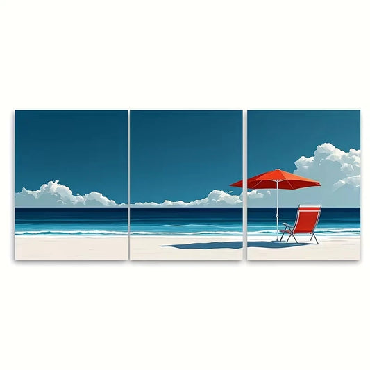 3pcs Minimalist Beach Scene Wall Art Set Canvas Framed 50x70cm - High Quality Print 100% Australian Made Wall Canvas Ready to Hang