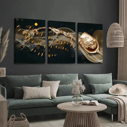 3pcs Champagne Golden Wine Glass Perfect Wall Art Set Canvas Framed 50x70cm - High Quality Print 100% Australian Made Wall Canvas Ready to Hang - Bella Home Decor