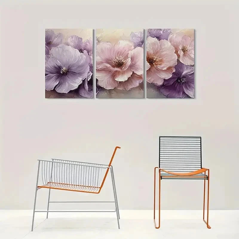 3pcs Abstract Floral Modern Themed Metal Print Ready to Hang Art - Bella Home Decor