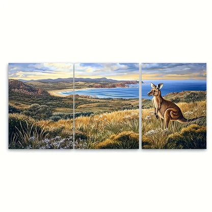 3pcs Kangaroo Island Travel Print Australia Wall Art Set Canvas Framed 50x70cm - High Quality Print 100% Australian Made Wall Canvas Ready to Hang