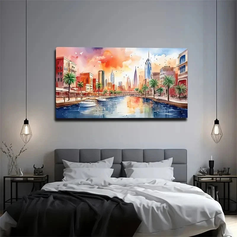 Vibrant Watercolor Style Wall Art Canvas Office Home Room Framed 120x60cm