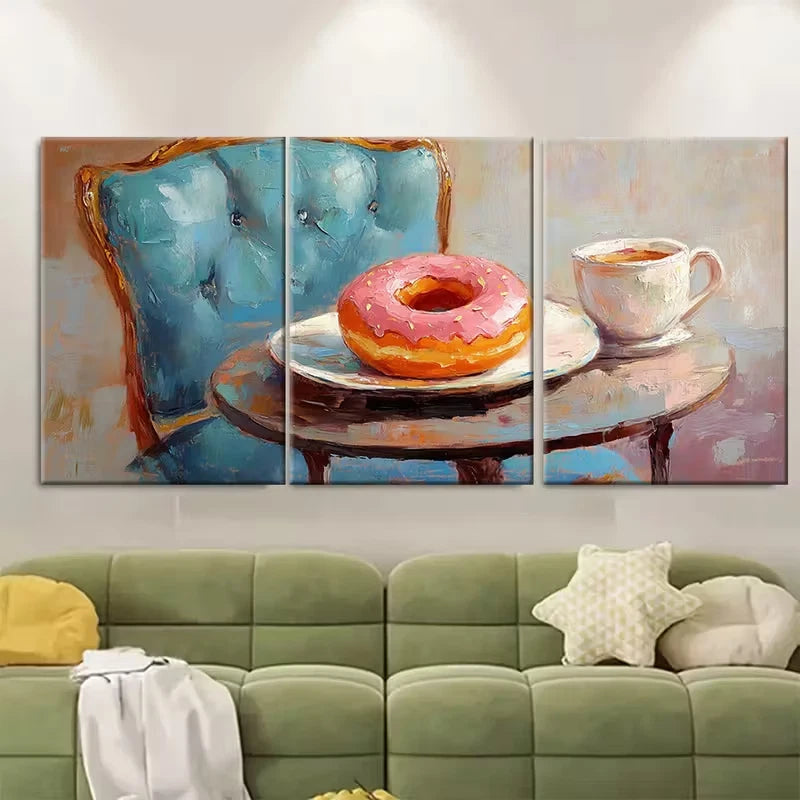 3pcs Still Life Breakfast Scene Chair Painting Metal Print Ready to Hang Art