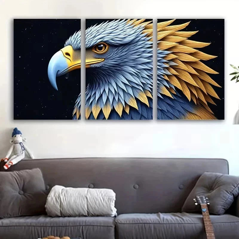 3pcs Hawk Head Painting Metal Print Ready to Hang Art
