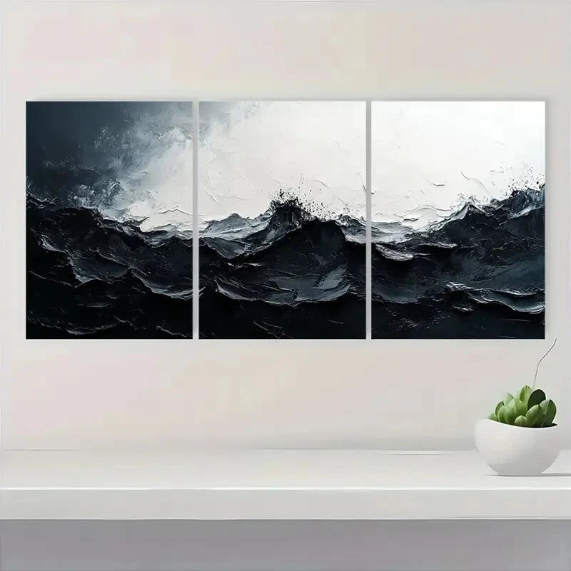 3pcs Black & White Textured Minimalist Metal Print Ready to Hang Art