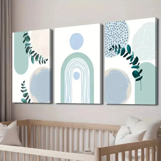 3pcs Modern Nordic Teal Botanical Leaf Wall Art Set Canvas Framed 50x70cm - High Quality Print 100% Australian Made Wall Canvas Ready to Hang