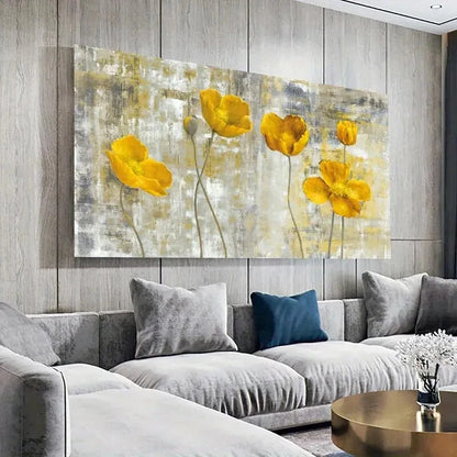 Abstract Yellow Flower Art wall canvas office home room framed 120x60cm - Bella Home Decor