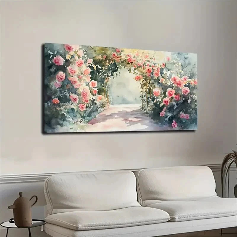 Bright Pink Flowers Growing Wall Art Canvas Office Home Room Framed 120x60cm - Bella Home Decor