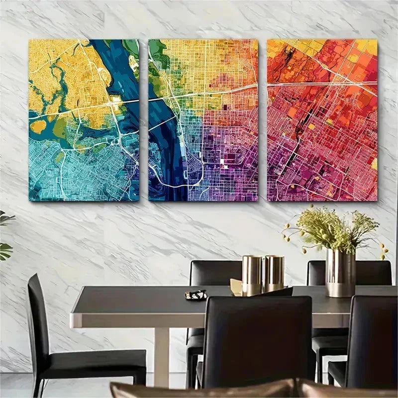 3pcs Tampa Map Florida Décor Street Perfect Wall Art Set Canvas Framed 50x70cm - High Quality Print 100% Australian Made Wall Canvas Ready to Hang