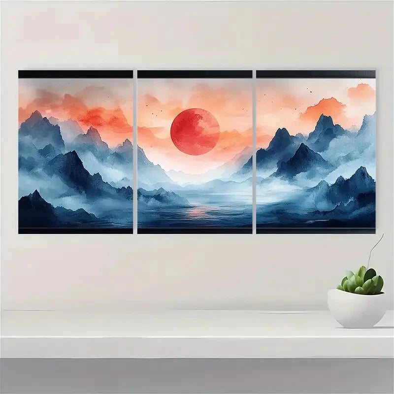 3pcs Abstract Landscape Illustration Watercolor Metal Print Ready to Hang Art - Bella Home Decor