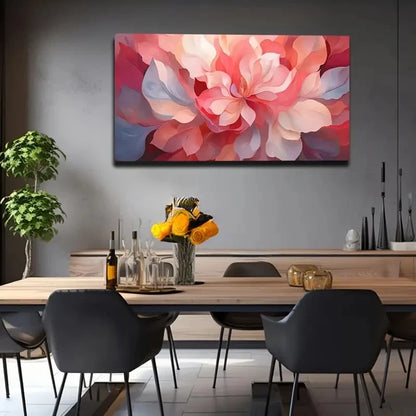 Vibrant Pink Flower Geometric Wall Art Canvas Office Home Room Framed 120x60cm