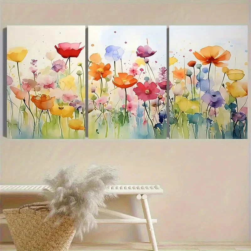 3pcs Colorful Watercolor Poppies Wall Art Set Canvas Framed 60x90cm - High Quality Print 100% Australian Made Wall Canvas Ready to Hang - Bella Home Decor