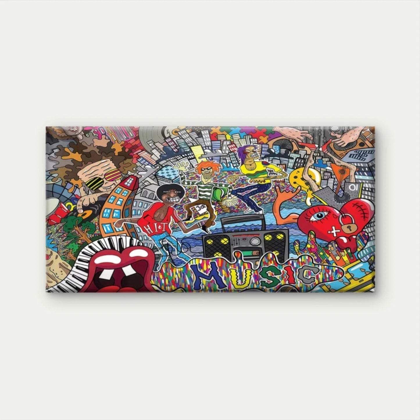 Music-Themed Retro 80s,90s Wall Art Canvas Office Home Room Framed 120x60cm