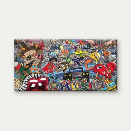 Music-Themed Retro 80s,90s Wall Art Canvas Office Home Room Framed 120x60cm
