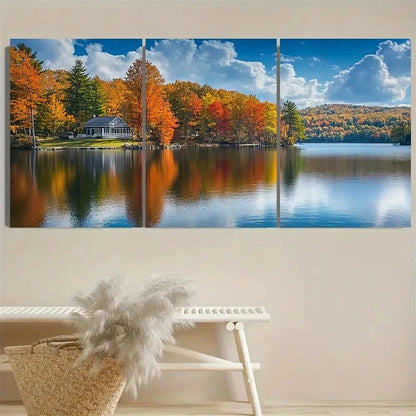 3pcs Great East Lake New Hampshire Lake Wall Art Set Canvas Framed 50x70cm - High Quality Print 100% Australian Made Wall Canvas Ready to Hang - Bella Home Decor