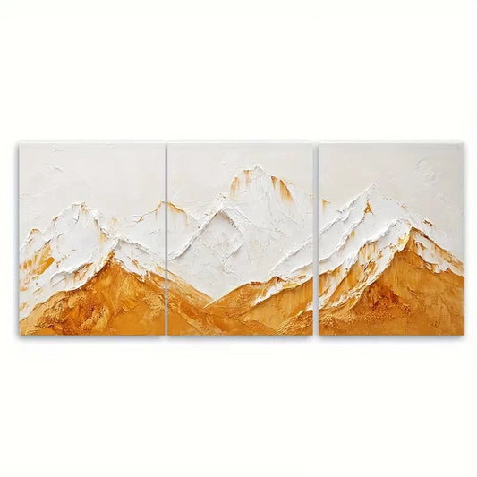 3pcs Abstract Mountain Range Painting Rustic White Metal Print Ready to Hang Art - Bella Home Decor