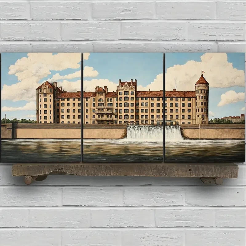 3pcs Beautiful Castle Blue Sky White Clouds Metal Print Ready to Hang Art - Bella Home Decor