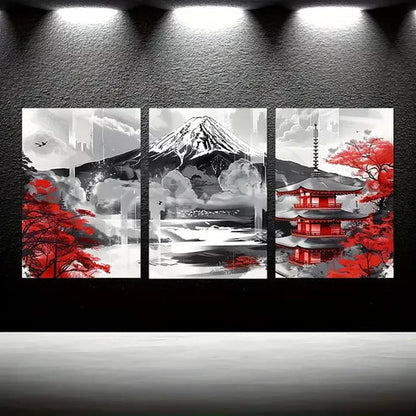 3pcs Mount Fuji and Red Temple Japanese Wall Art Canvas Unframed - High Quality Print 100% Australian Made Wall Canvas