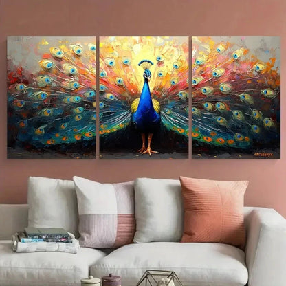 3pcs Enchanting Peacock Bird Impasto Design Wall Art Set Canvas Framed 40x60cm - High Quality Print 100% Australian Made Wall Canvas Ready to Hang - Bella Home Decor