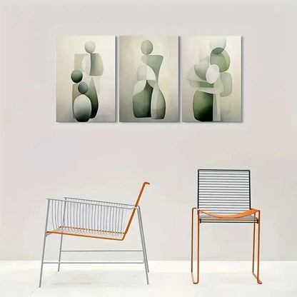 3pcs Modern Abstract Geometric Green Themed Wall Art Set Canvas Framed 60x90cm - High Quality Print 100% Australian Made Wall Canvas Ready to Hang
