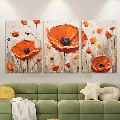 3pcs Poppy Meadow Red Wildflower Meadow Metal Print Ready to Hang Art