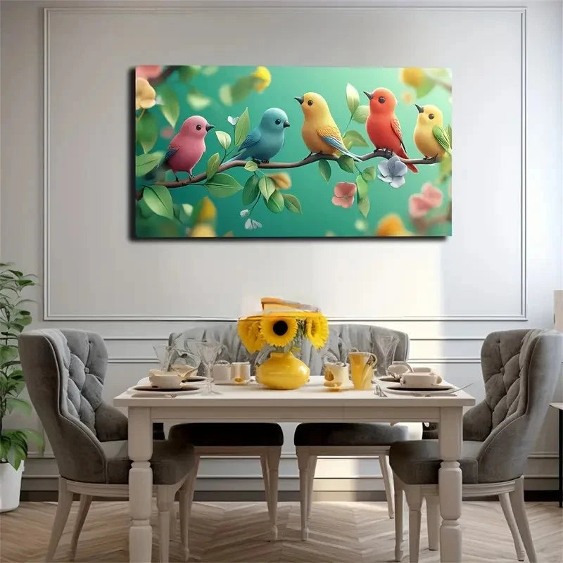 Mini Fairy Tale Birds Suitable Wall Art Canvas Office Home Room Framed 120x60cm