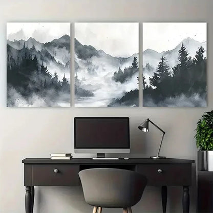 3pcs Misty Mountain Serene Nature Landscape Wall Art Canvas Unframed - High Quality Print 100% Australian Made Wall Canvas