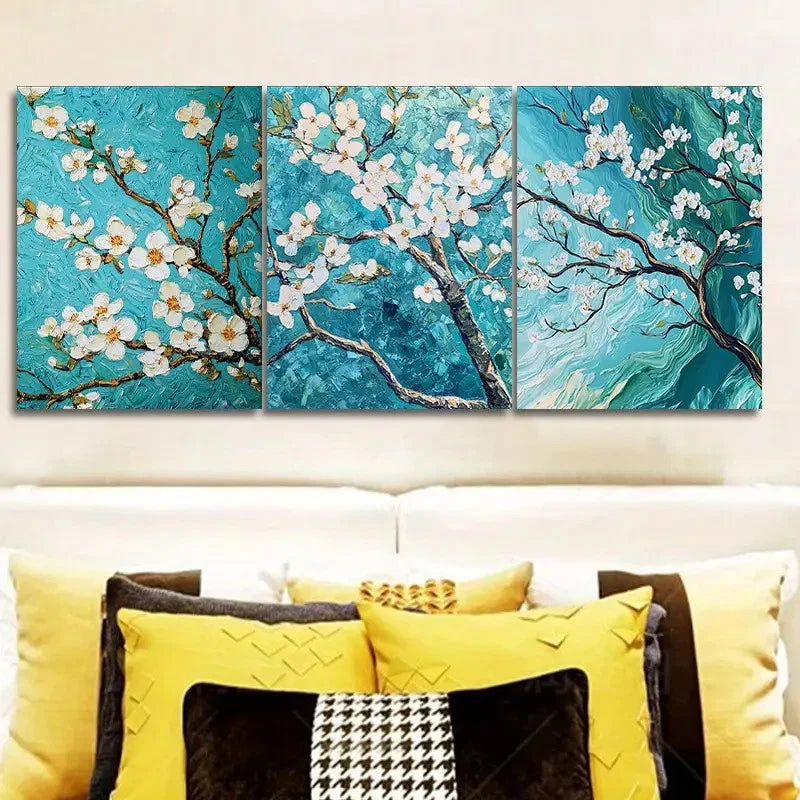 3pcs green and white blossoming Wall Art Set Canvas Framed 40x60cm - High Quality Print 100% Australian Made Wall Canvas Ready to Hang - Bella Home Decor