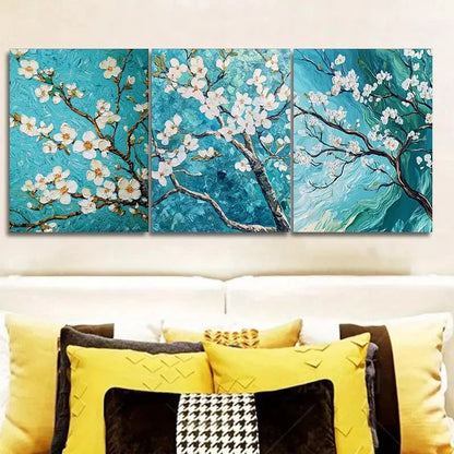 3pcs green and white blossoming Wall Art Set Canvas Framed 40x60cm - High Quality Print 100% Australian Made Wall Canvas Ready to Hang - Bella Home Decor
