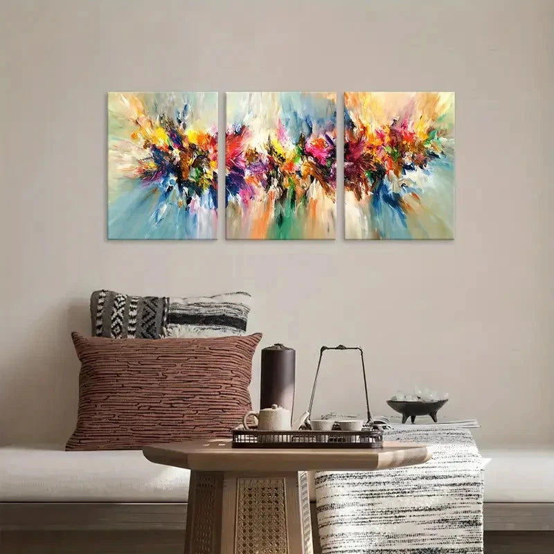 3pcs Vibrant Abstract Brush Stroke Design Metal Print Ready to Hang Art - Bella Home Decor