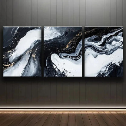 3pcs Luxury Black and White Abstract Metal Print Ready to Hang Art