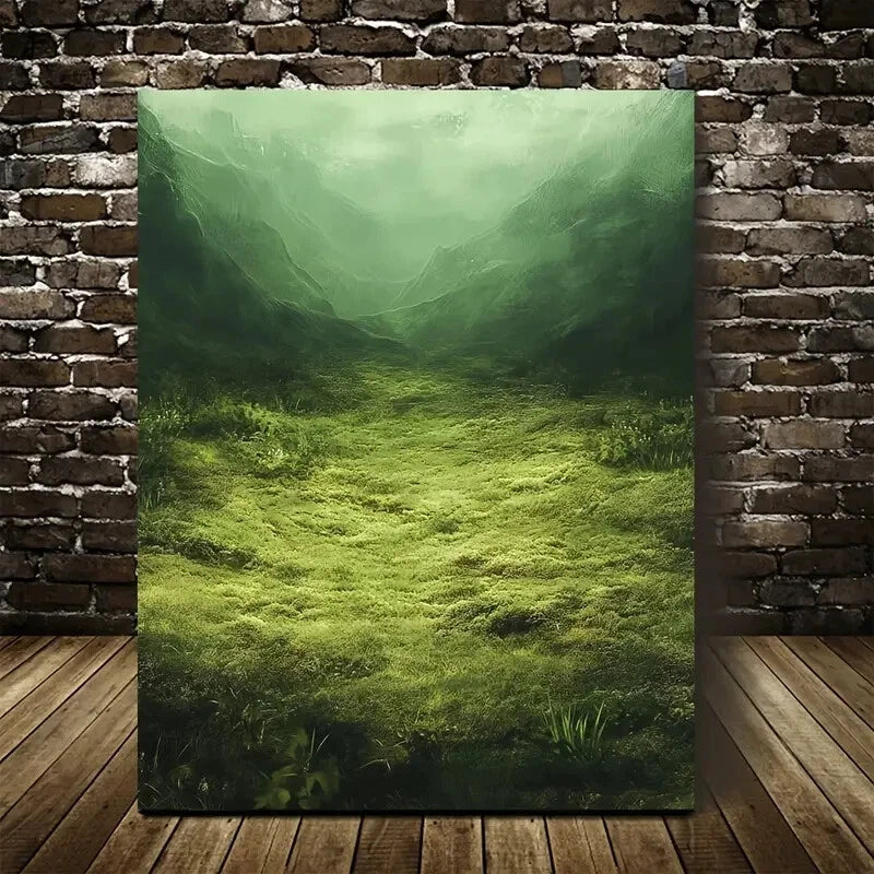 Beautiful Emerald Green Moss Meadow Painting 40x60cm Metal Print Ready to Hang - Bella Home Decor