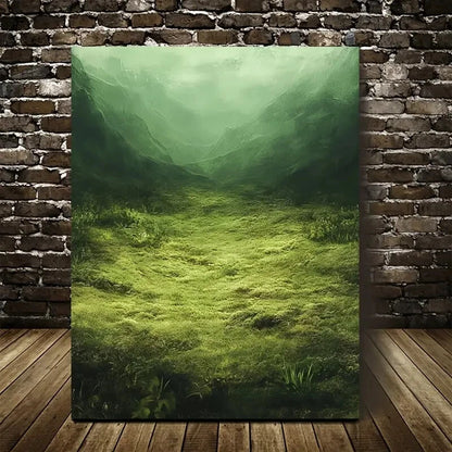 Beautiful Emerald Green Moss Meadow Painting 40x60cm Metal Print Ready to Hang - Bella Home Decor