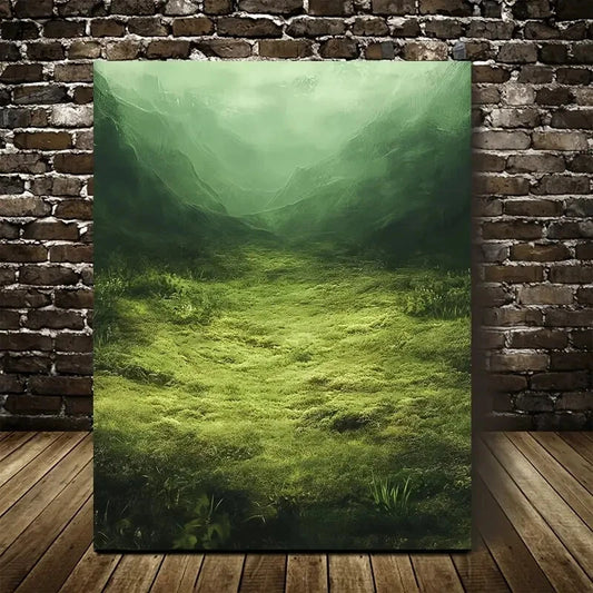 Beautiful Emerald Green Moss Meadow Painting 40x60cm Metal Print Ready to Hang