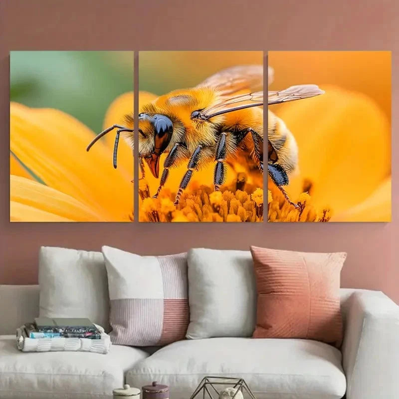 3pcs Floral Bumblebee Orange Insect Nature Metal Print Ready to Hang Art - Bella Home Decor