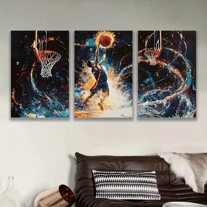 3pcs Basketball Player In Action Wall Art Set Canvas Framed 50x70cm - High Quality Print 100% Australian Made Wall Canvas Ready to Hang - Bella Home Decor