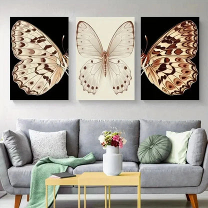 3pcs Butterfly Vintage Style Wall Art Set Canvas Framed 60x90cm - High Quality Print 100% Australian Made Wall Canvas Ready to Hang - Bella Home Decor