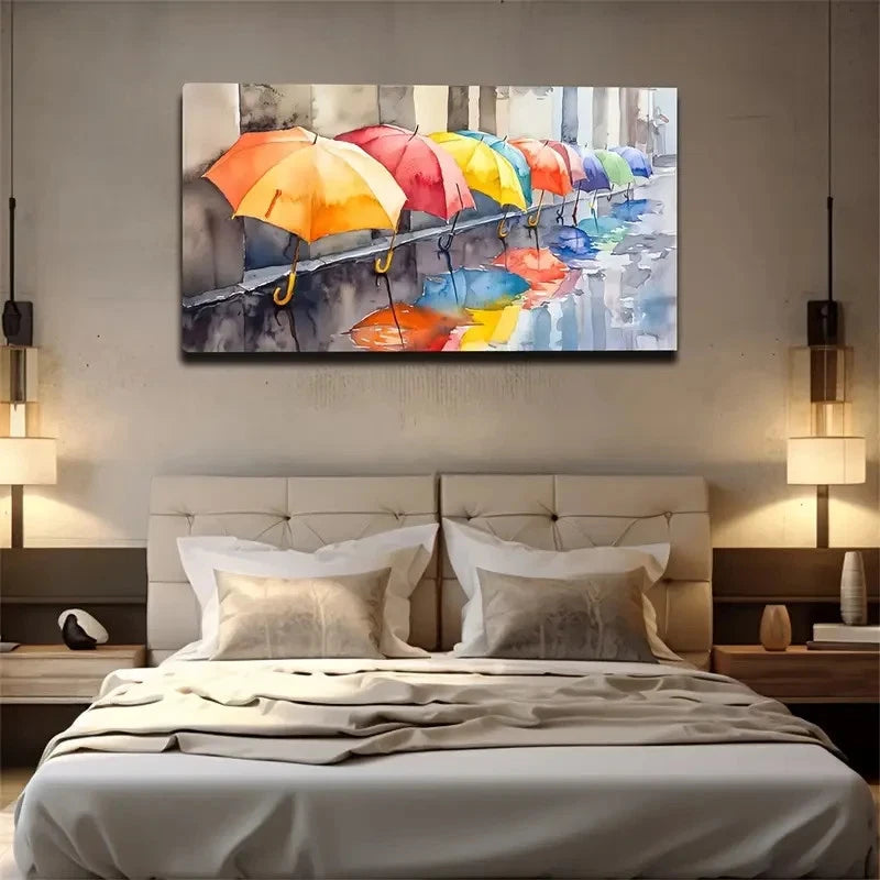 Side-By-Side Arranged Umbrellas Wall Art Canvas Office Home Room Framed 120x60cm