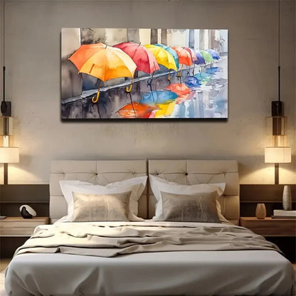 Side-By-Side Arranged Umbrellas Wall Art Canvas Office Home Room Framed 120x60cm